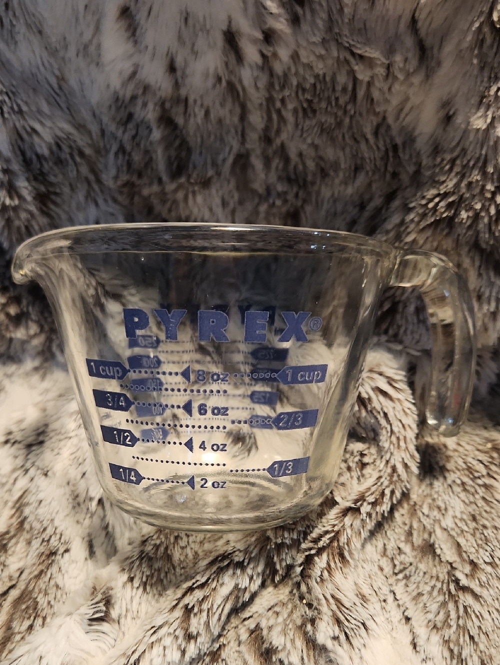 Pyrex Clear Glass Measuring Cup with Blue Markings Vintage